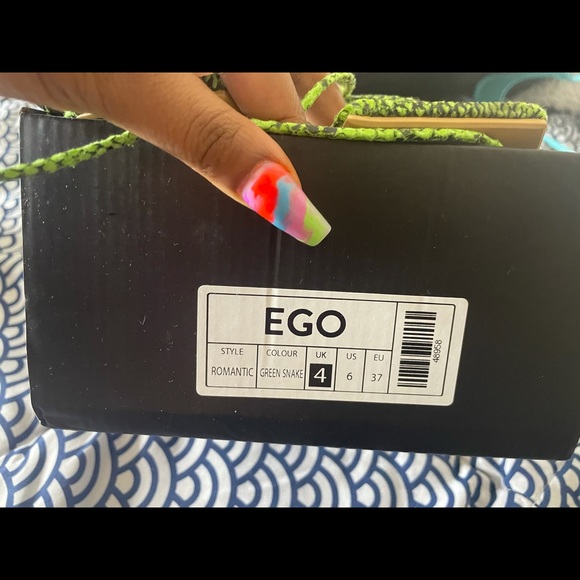 Green Snake Print Lace Up Square Toe Heels - Picture 6 of 7